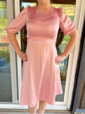 Vintage Handmade Satin Pink Tea Party Dress Size Small/Medium Made In USA