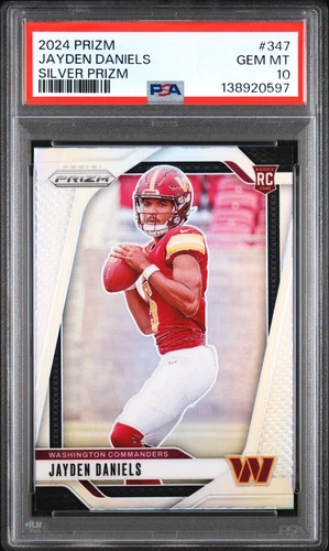 JAYDEN DANIELS 2024 PRIZM SILVER RC #347 PSA 10 GEM MINT! COMMANDERS! 138920597