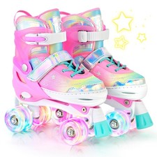 NEMONE Unicorn Light Up Roller Skates for Girls, Adjustable Sizes, Pink Toddler