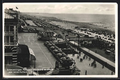 Scheveningen, Panorama Boulevard en Strand Met Terras Kurhaus, Postcard 
