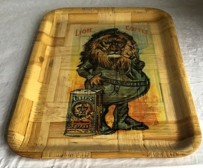 Nevco Serviertablett aus geflochtenem Bambus. Fat Cat Lion Kaffee. Hawaii.