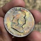Rainbow Toned 1951 Silver Franklin Half Dollar Both Side Toning