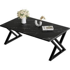 Couchtisch Holz Metall Wohnzimmertisch Beistelltisch Schwarz Marmor 80cm