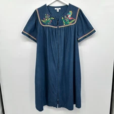 Go Softly Patio House Dress Lounge Kaftan Size XL Pockets Full Zip Embroidered