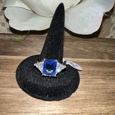 Bomb Party Size 9 Ring. Blue Stone And Cubic Zirconia In Rhodium Plating.