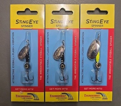 3X Thundermist Lure Company Eye #2-S-CO-SIL & #1-G-BY-BLK Stingeye Spinner