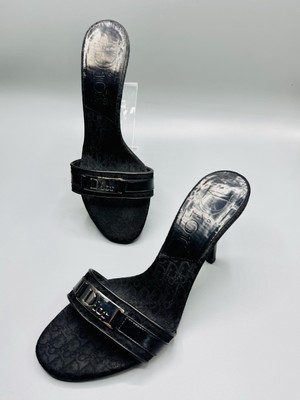 Christian Dior Diorissimo Sandals Canvas Mule Sandals Black Size 36 Classic RARE