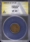 1909 S 1C Lincoln Wheat Cent ANACS VF 25 Very Fine