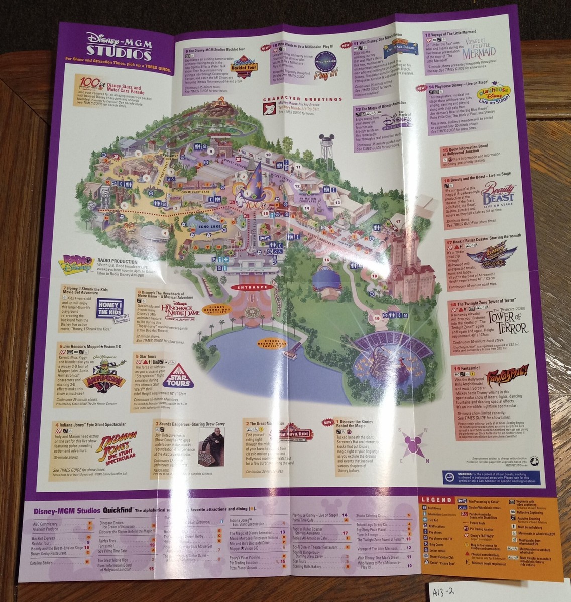 Walt Disney World MGM Studios Guide Map 2001