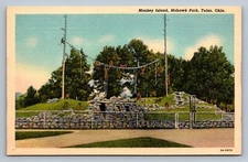 Postcard Oklahoma Tulsa Mohawk Park Monkey Island Linen Unposted L572