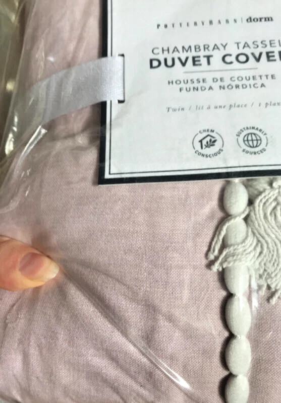 Pottery Barn Chambray Tassel Duvet Cover Powdered Blush Pink Twin Teen New🦩 - Image 2 of 2