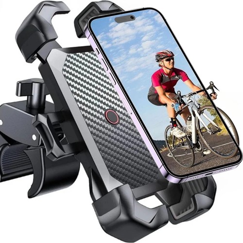 Bike Phone Mount Motorcycle Handlebar Holder Anti-Shake Auto Lock Black