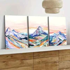 3pcs Vibrant Mountain Landscape Colourful Sunset Wall Art Canvas Framed 50x70cm
