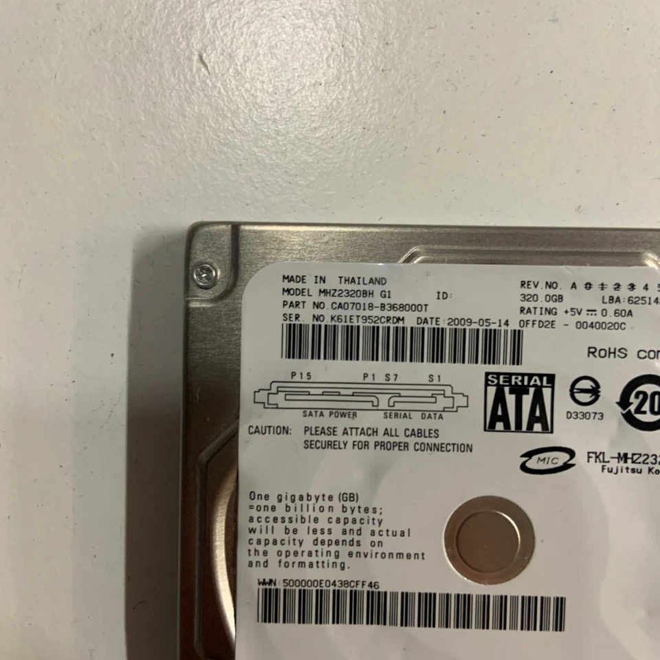 Genuine Fujitsu 320GB 2.5" HDD MHZ2320BH SATA 3Gb/s 5400 RPM CA0701B-B368000T - Image 2 of 4