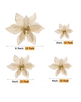 Willbond 48 Piece Christmas Glitter Poinsettia Decorations.