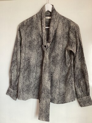 Martha Vintage Retro 1980s Cheetah Print Blouse Neckline Bows (UK 12) Polyester 