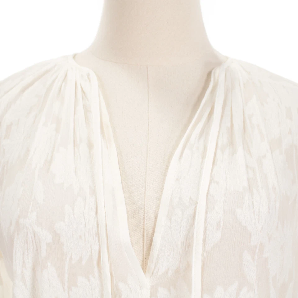 Top Vince Nuevo con Etiquetas Manga Larga Transparente Cuello en V Talla Pequeña en Seda/Algodón Blanco roto Foto 2 de 4