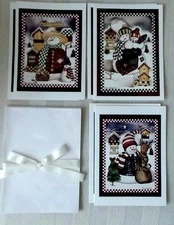 LAURIE KORSGADEN Country SNOWMAN Christmas Note Cards Set of SIX 