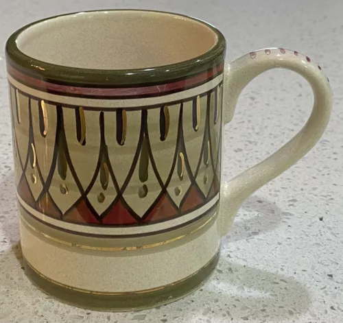 Sberna Deruta Italy Hand Painted Gilt Ceramic Coffee Mug Tea Cup w/Gold Trim