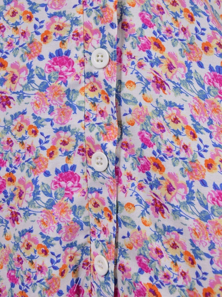 Lush Off White Pink Petite Granny Floral Print A Line Skirt With Buttons, Medium eBay