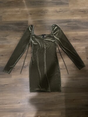 NWT Forever 21 Olive Green Velvet Tie Back Dress Size S | eBay