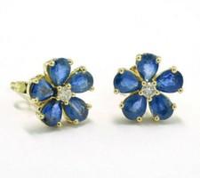 Saphir Brillant Ohrstecker  750er Gelbgold Blüten-Ohrringe Wert 2.200 €