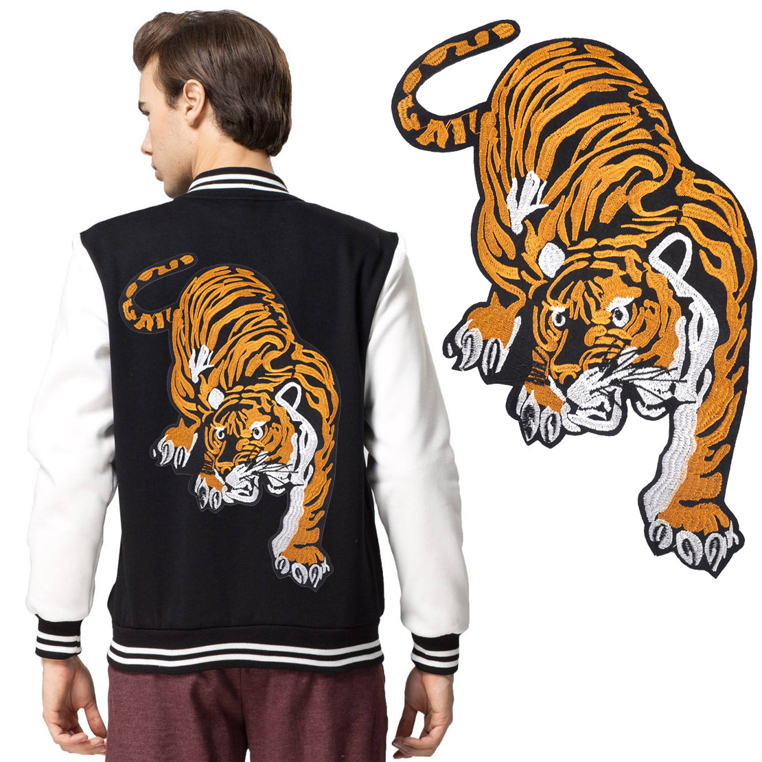 Jacket Jeans Big Tiger Embroidered Applique Sew Iron On Cloth 