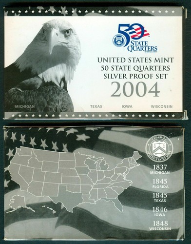 2004 United States Mint SILVER PROOF State Quarter - 5 coin set with COA - Picture 6 of 6