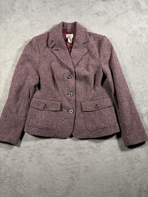 LL Bean Blazer Womens XS Plum Herringbone Tweed Wool Silk Blend Stretch OFHC4