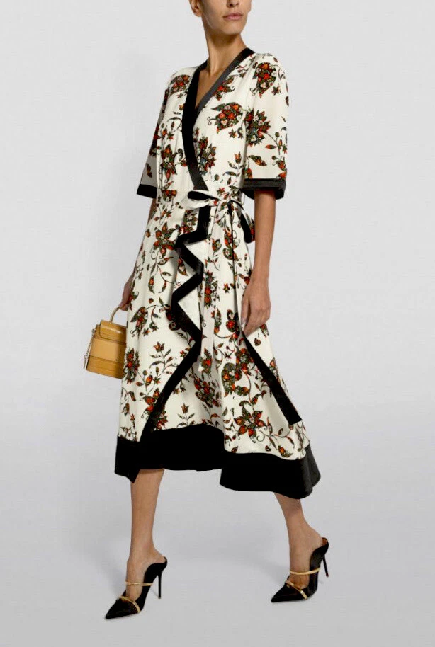 Tory Burch New Ivory Sacred Floral Silk Printed Wrap Dress Size 0 NWT