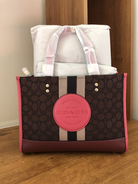 dempsey carryall in signature jacquard with stripe and coach patch