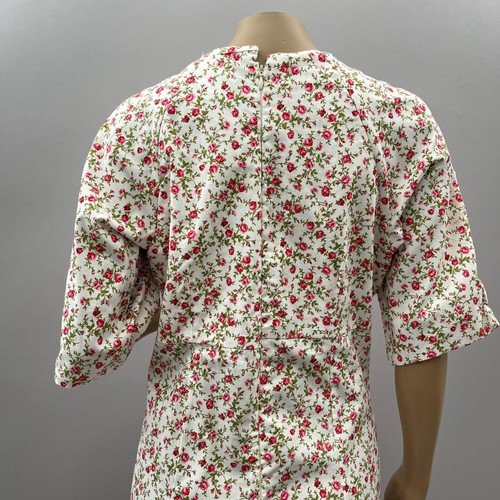 Vintage Handmade Floral Dress White & Pink Pleated Cottage Garden Scoop S/M - Picture 9 of 10