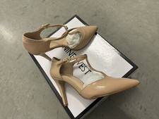 NIB NINE WEST Tatumo T-Strap Nude Patent Leather Heels Women’s Size 5.5M