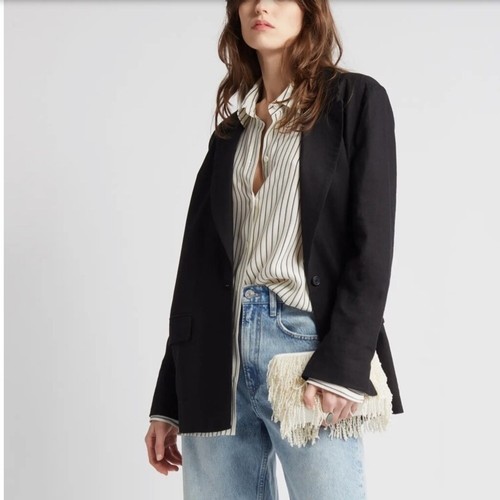 Treasure & Bond Black Linen Blend Boyfriend Classic Career Blazer Size Small