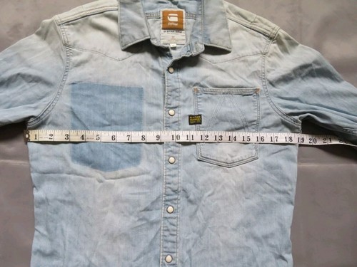 G Star Raw Shirt Mens Medium Blue Denim Pearl Snap Western Long Sleeve Cowboy - Picture 6 of 11