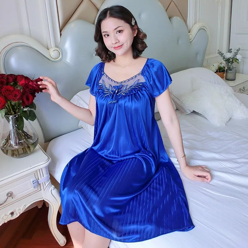 Sexy Women Sleepwear Silk Satin Short Sleeve Nightgown Robes Night Dress  Nightie