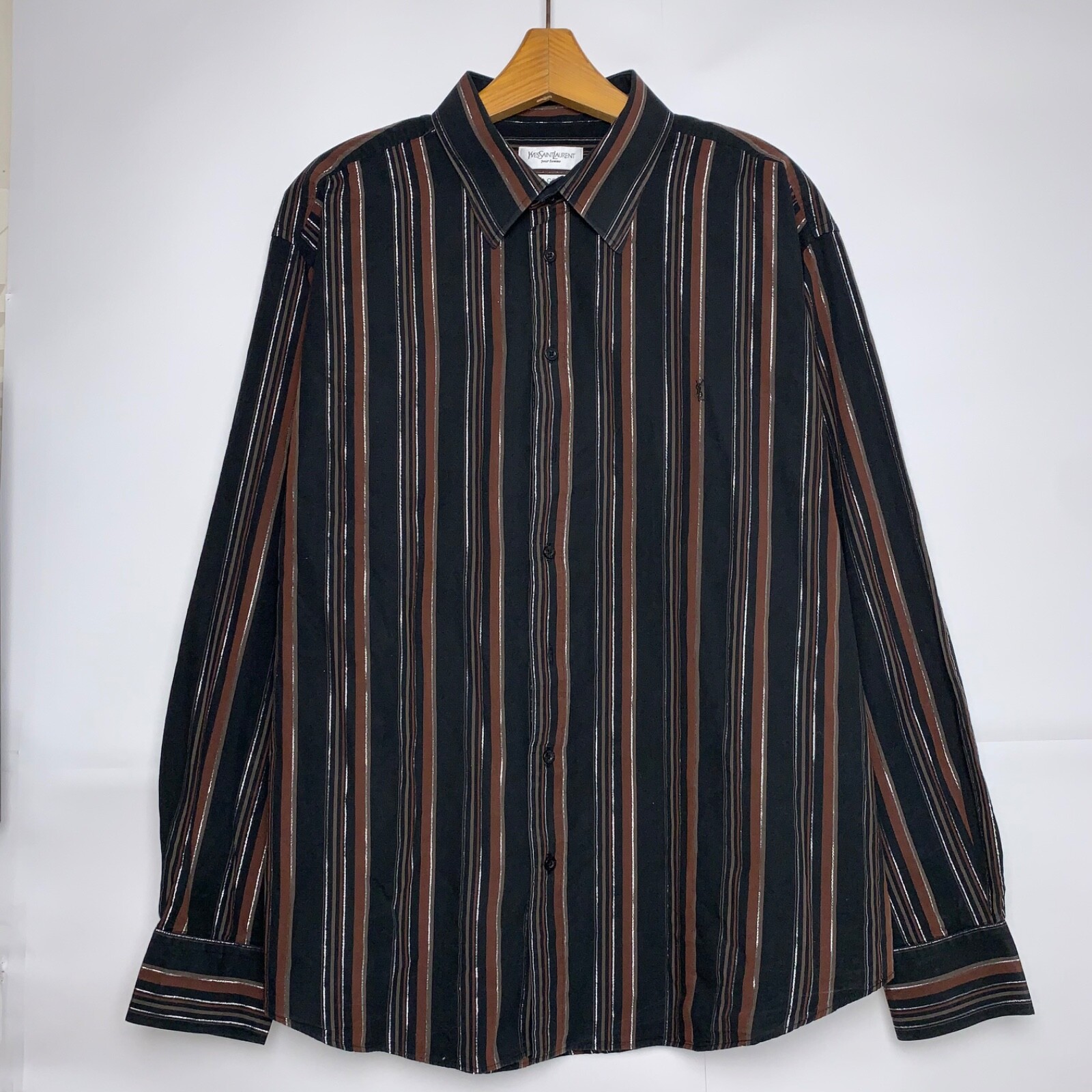 CAMICIA YVES SAINT LAURENT MANICHE LUNGHE BOTTONI A RIGHE YSL VINTAGE taglia XXL UOMO