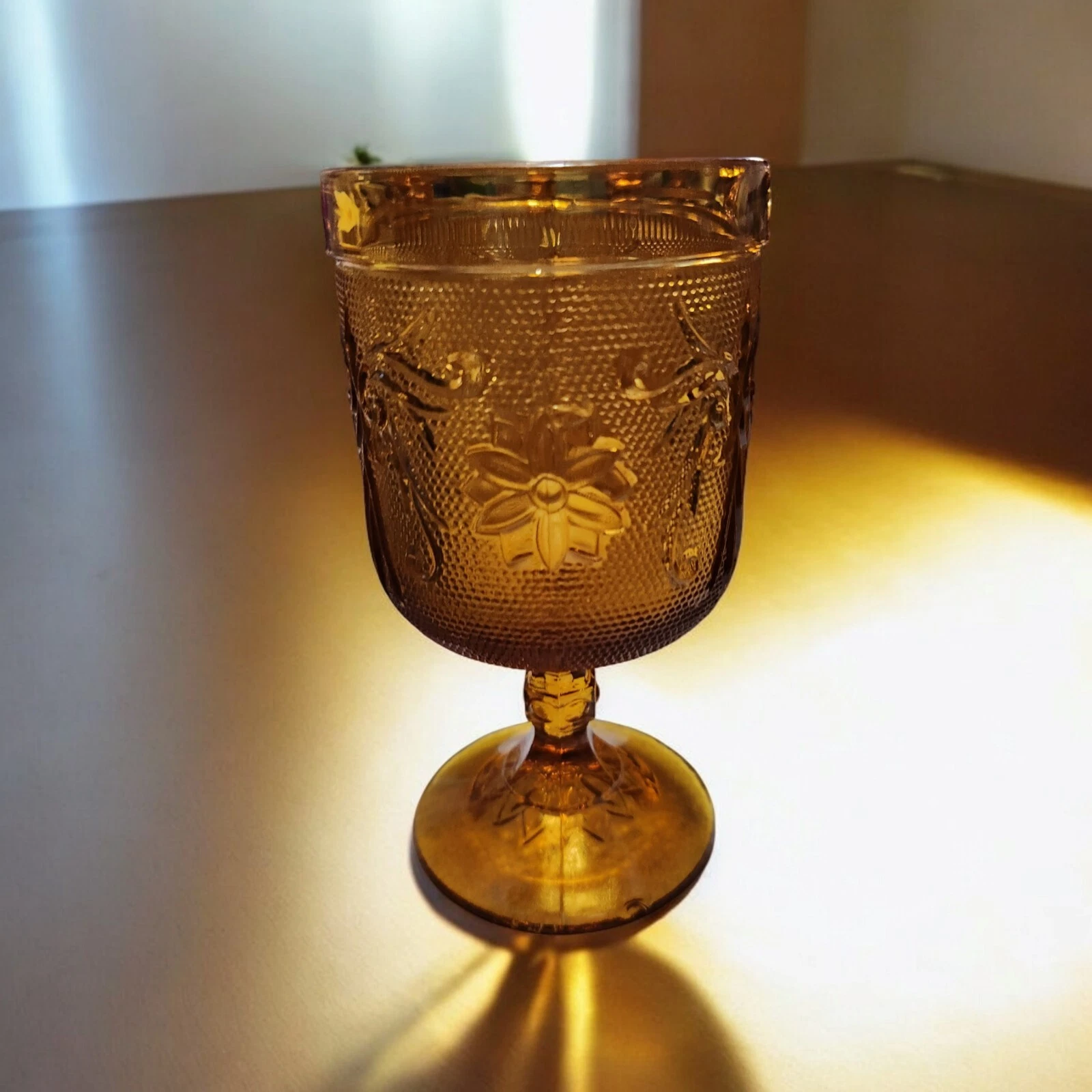 Indiana Glass Amber Tiara Footed Wine Glass (Set Of 4)