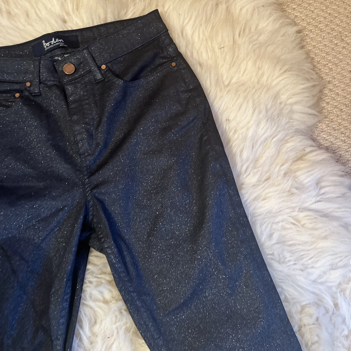 Boden Mayfair Modern Skinny coated jeans glitter navy 8L Christmas