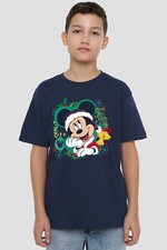 Mickey Mouse Christmas Wreath Kids T-Shirt Navy