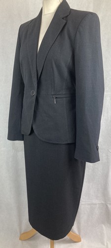 M&S Women’s Charcoal Grey Stitch Trim Jacket & Skirt 2 Piece Suit Set UK10-12 60 - Picture 5 of 14