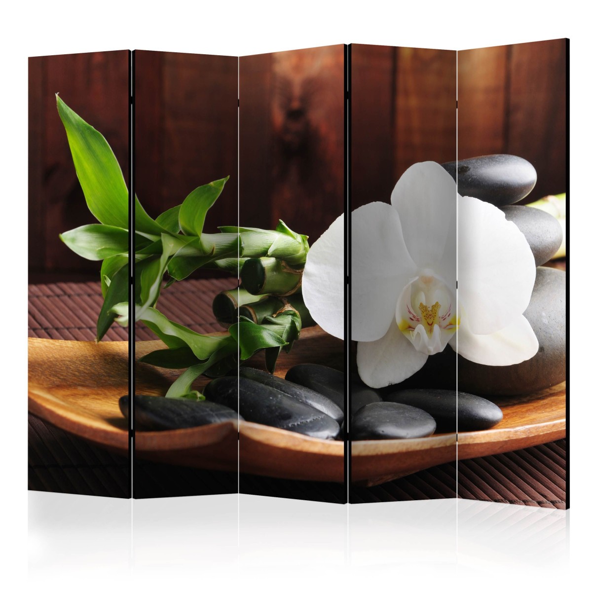Paravent 5 volets Temple Zen pour masquer le desordre du bureau en visioconference