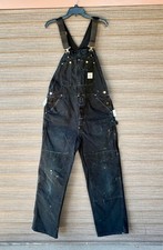 CARHARTT Distressed Black Double Knee Workwear Bib Overalls, RO1, 36 x 31