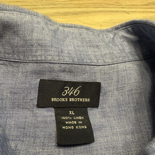 Brooks Brothers 346 Blue 100% Linen Shirt Size Mens XL Short Sleeve Button Up - Picture 3 of 17