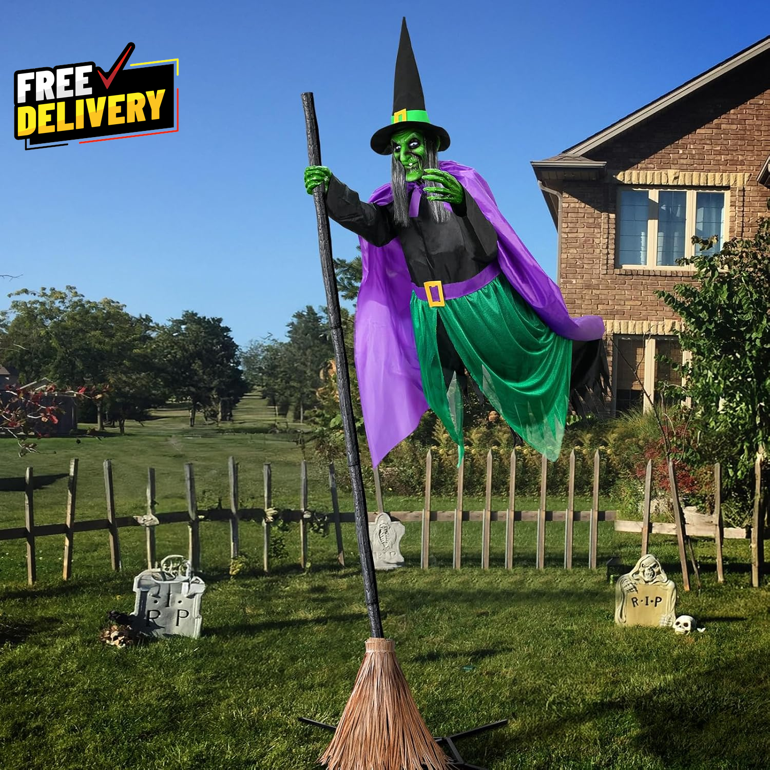 Halloween Decorations Outdoor 12 Ft Animated Hovering Witch Animatronics Prop...