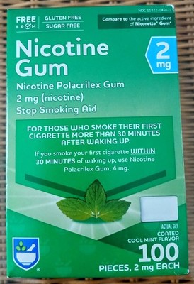 NIcotine Polacrilex Gum 2mg, 100 Pieces, Coated Cool Mint Flavor. 