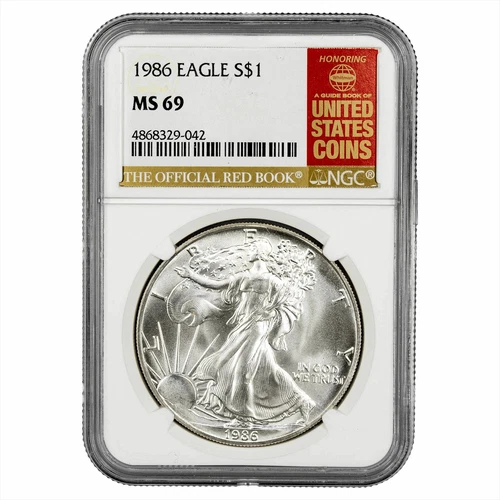 1986 American Silver Eagle $1 Red Book Holder NGC MS 69