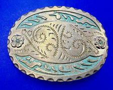 Flower Ornate Blue Enamel Replacement Western Buckle for your 1" Belt