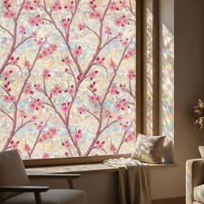 Countewol Rainbow Static Cling Window Film Stained Glass Privacy Film Sakura