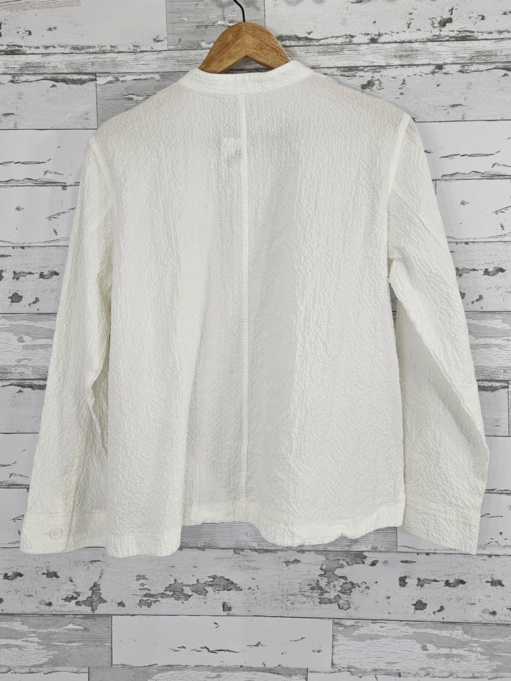 Camisa Chaqueta Mujer Eileen Fisher Algodón Orgánico Pucker Cuello Mandarina Mediana Foto 3 de 4